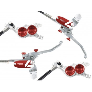 Hope Tech4 V4 Silver/Red Braided Brake Line Pair