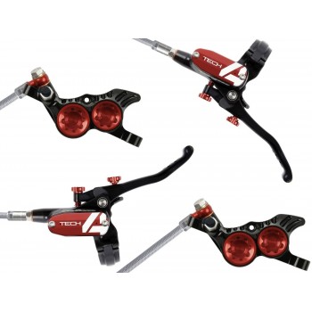 Hope Tech4 V4 Black/Red Braided Hose Brake Pair