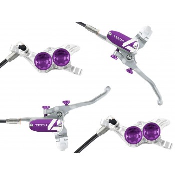 Hope Tech 4 V4 Pair Silver/Purple braided hose