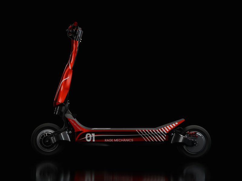 Trottinette RM-X conçue par Rage Mechanics, sur circuit