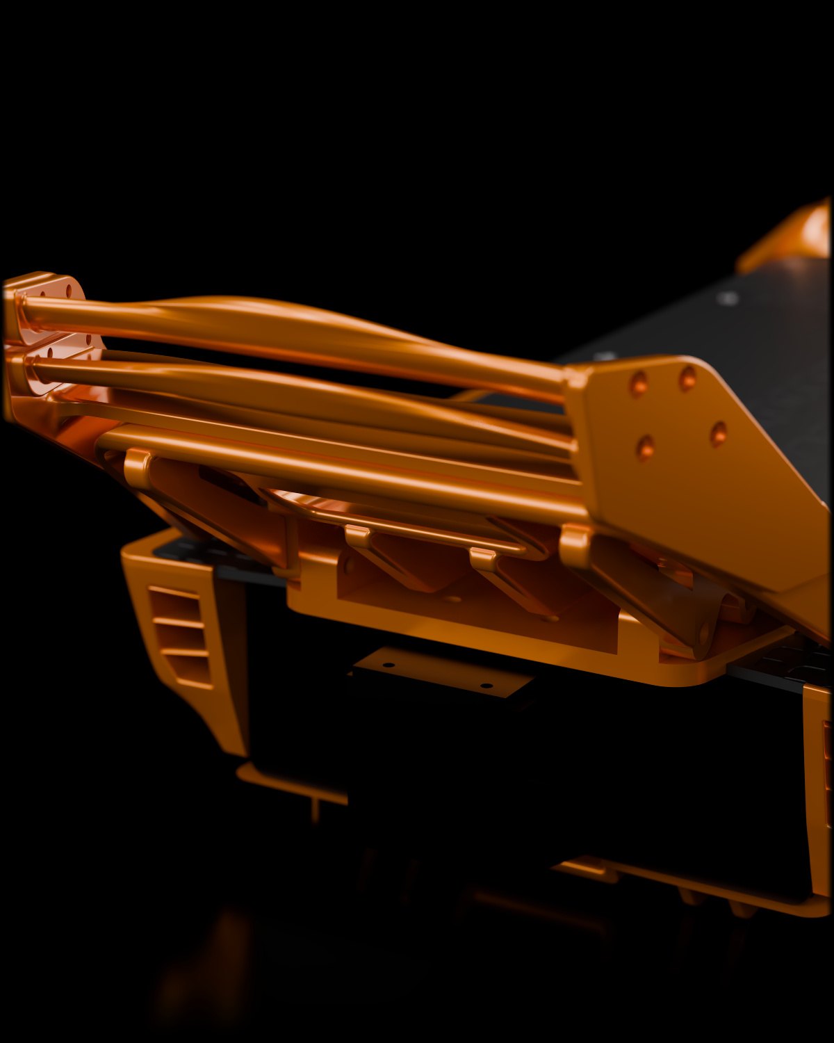 Gros plan de l’aileron double plan du carénage Formula Escooter orange