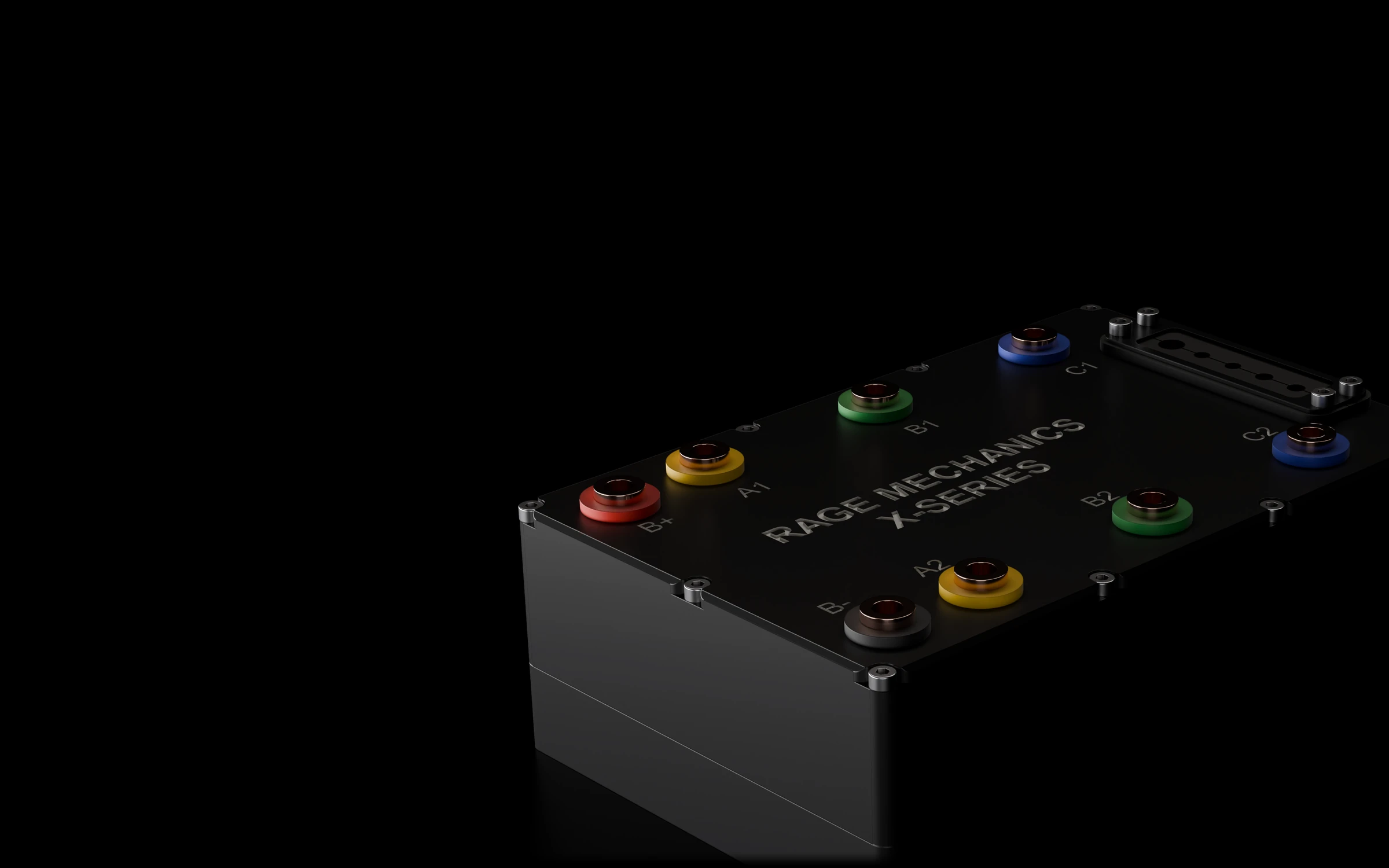 Contrôleur Rage Mechanics X400 Dual vu de trois quarts, bornes en cuivre